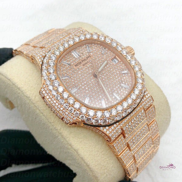 Custom Made PP Round Full Iced Out Moissanite Rose Gold Automatic Watch ...
