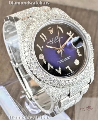 Custom Rolex Datejust Blue Hebrew Dial Iced Out White Moissanite ...